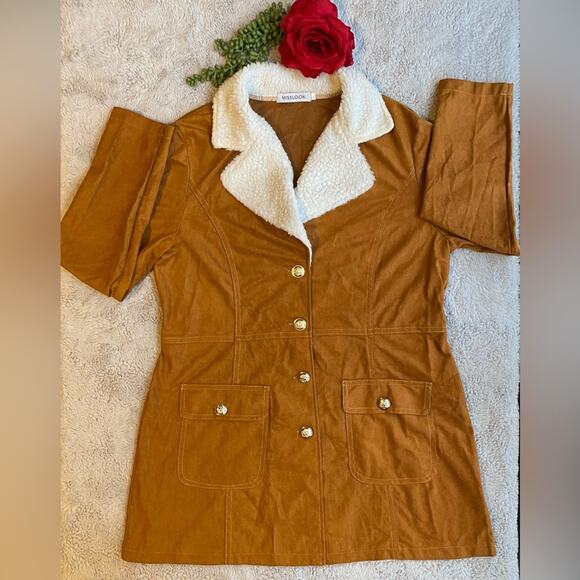 NWOT Misslook Button Up Sherpa Collar Jacket Color Tan Size Large - Picture 3 of 4